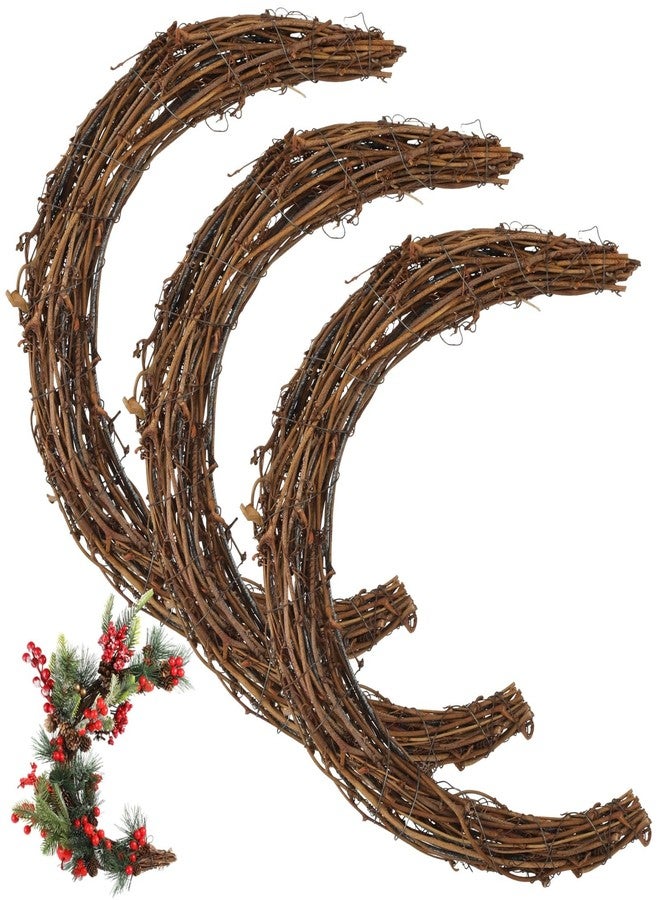 TIMCORR 3Pcs Christmas Moon Wreaths, 11.8 in Natural Crescent Rattan Grapevine Wreaths Base, Half Moon Shaped Vine Wreath for DIY Christmas Decoration, Wall Hanging, Home Decor Perfect for Crafting - Image 1